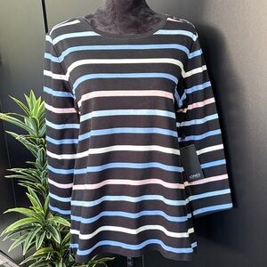 Jines NY Horizontal Stripe, boat neck,3/4 sleeve,hip length,side slits at hem